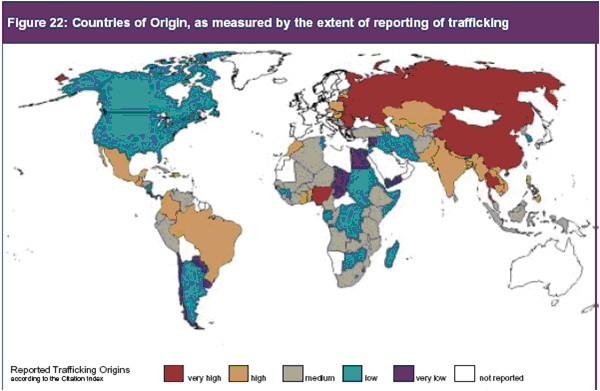 Grafico: Principali Paesi di origine del traffico di esseri umani