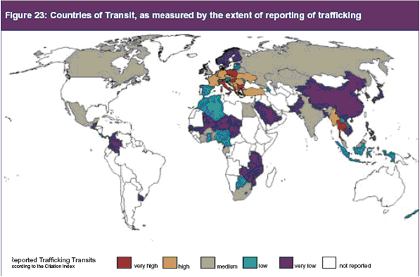 Grafico: Principali Paesi di transito del traffico di esseri umani