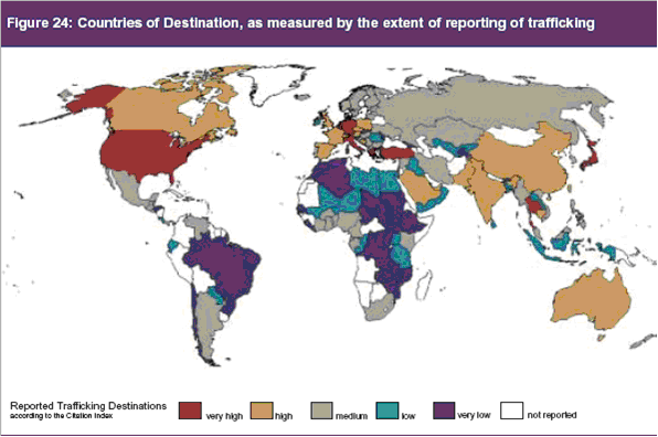 Grafico: Principali Paesi di destinazione del traffico di esseri umani